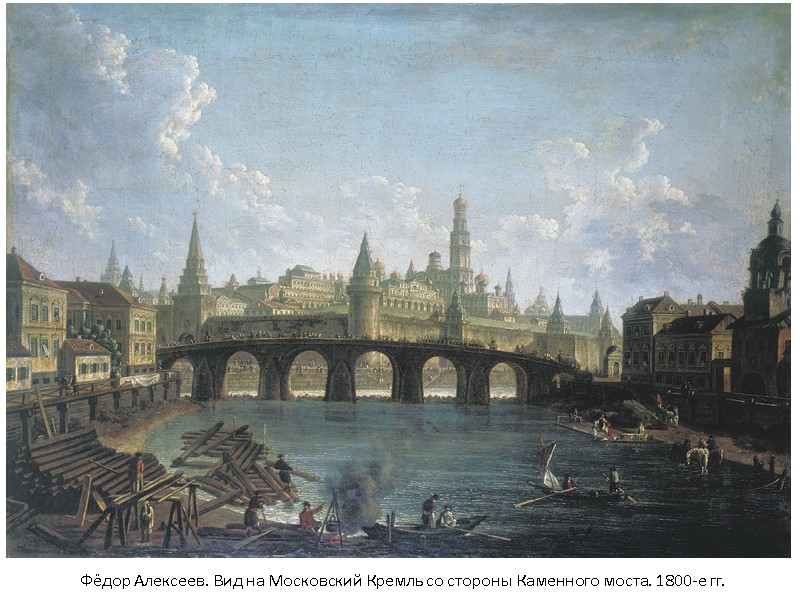 Фёдор Алексеев. Вид на Московский Кремль со стороны Каменного моста. 1800-е гг. Фёдор Алексеев. Вид на Московский Кремль со стороны Каменного моста. 1800-е гг.